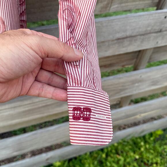 The Havanera Co Button Up Shirt Mens XL Burgundy red Striped pattern long sleeve - Picture 7 of 7